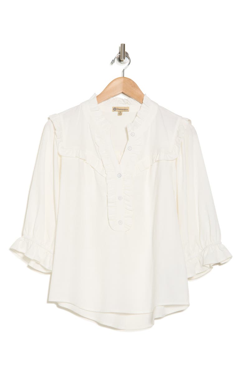 Democracy Ruffle Yoke Three-Quarter Sleeve Shirt, Alternate, color, 