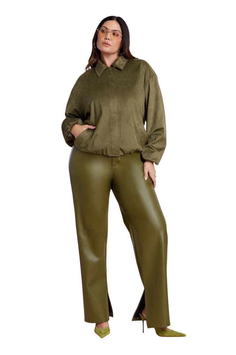 Faux Suede Bomber Jacket, Alternate, color, BURNT OLIVE