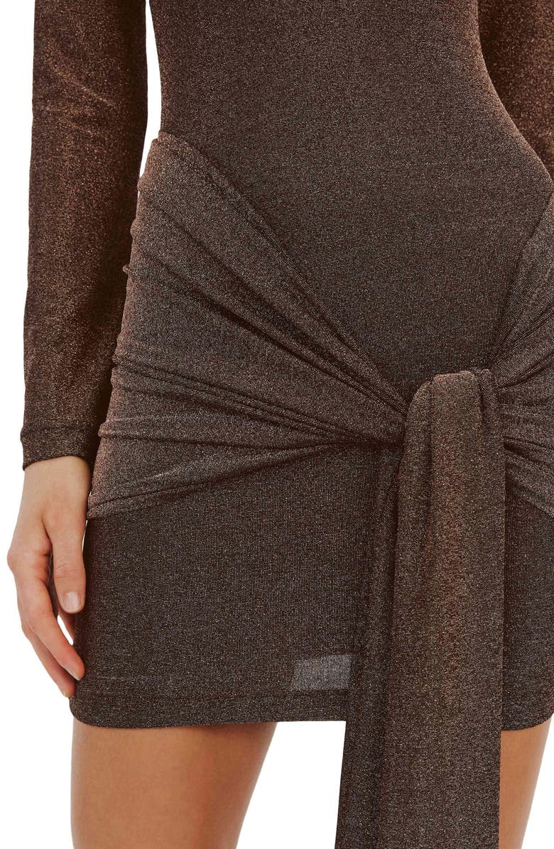 Bardot Seraphina Metallic Long Sleeve Tie Front Cocktail Minidress, Alternate, color, 