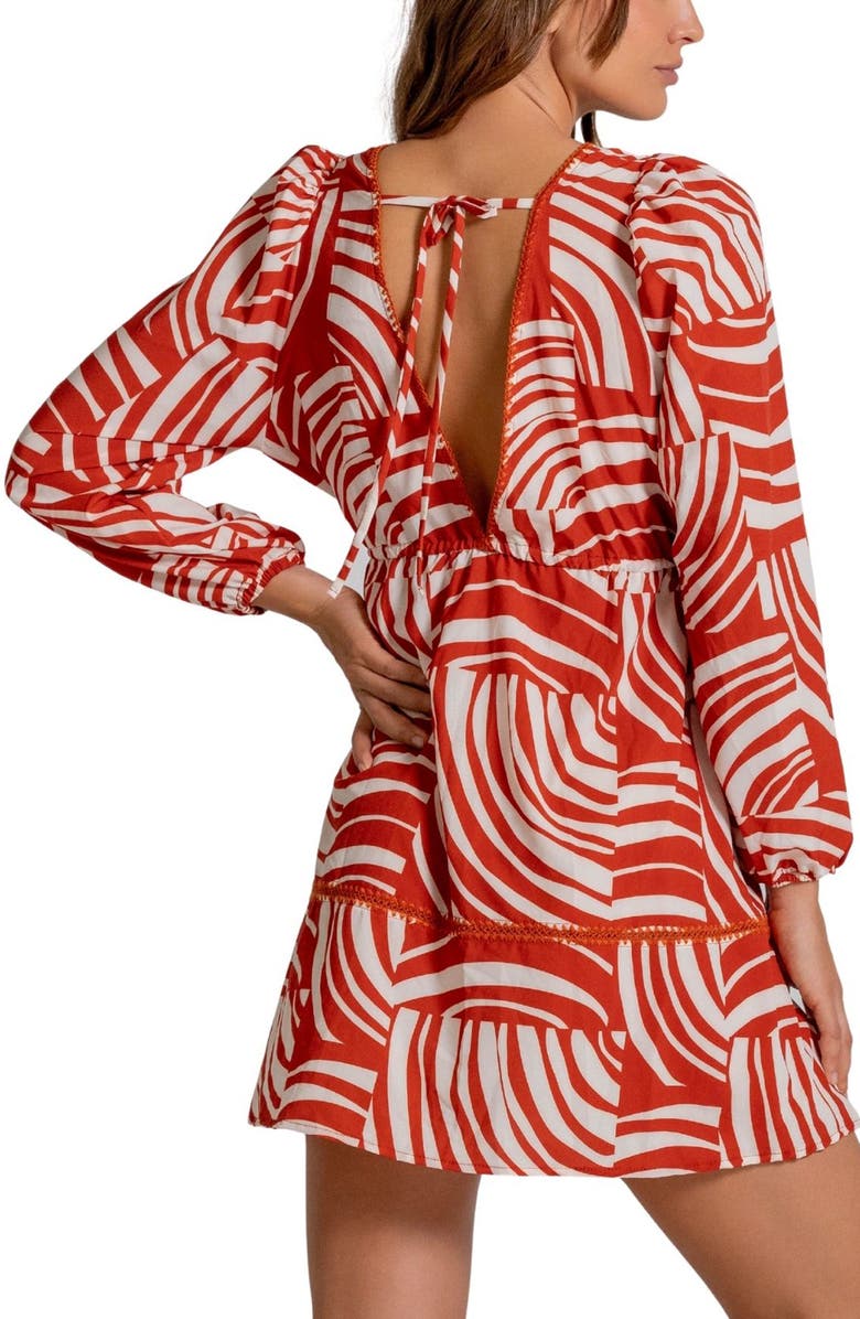 Cosita Linda Print Tie Waist Cover-Up Minidress, Alternate, color, Chutney