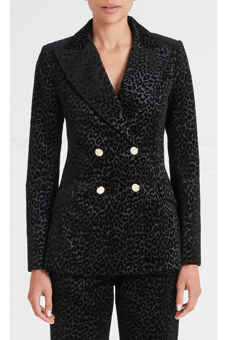 Lynx Velvet Double Breasted Jacket, Main, color, Black Tonal Leopard