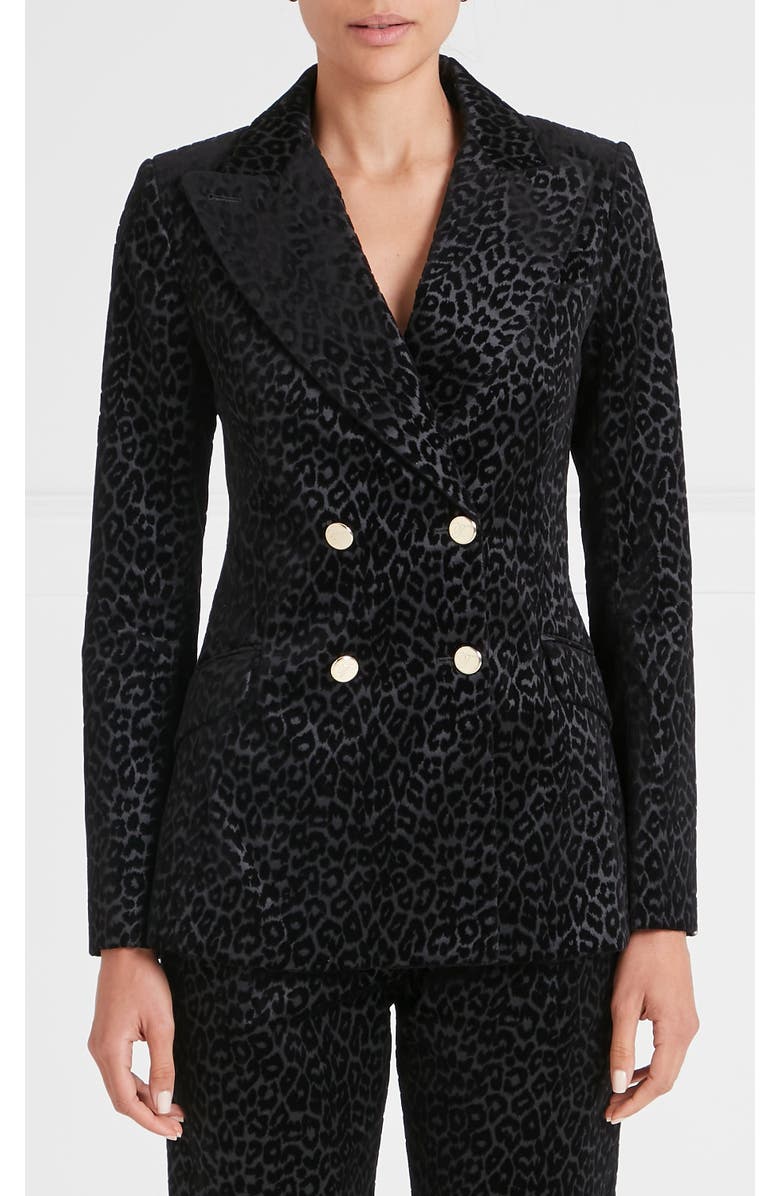 Temperley London Lynx Velvet Double Breasted Jacket, Main, color, Black Tonal Leopard