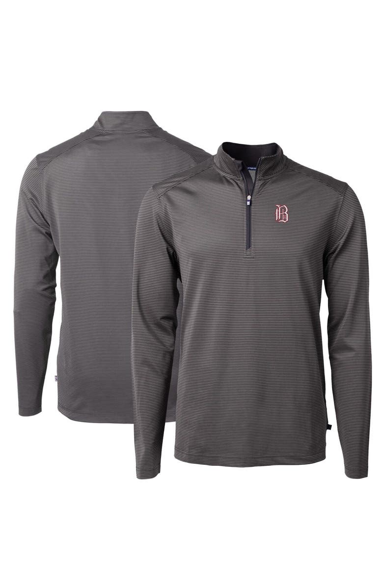 Cutter & Buck Men's Cutter & Buck Black Birmingham Barons Big & Tall Virtue Eco Pique Micro Stripe Recycled Quarter-Zip Pullover, Main, color,