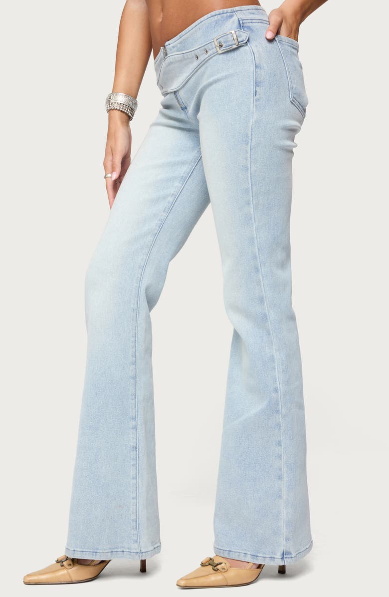 EDIKTED Kinza Belted Low Rise Flare Jeans, Alternate, color, Light-Blue