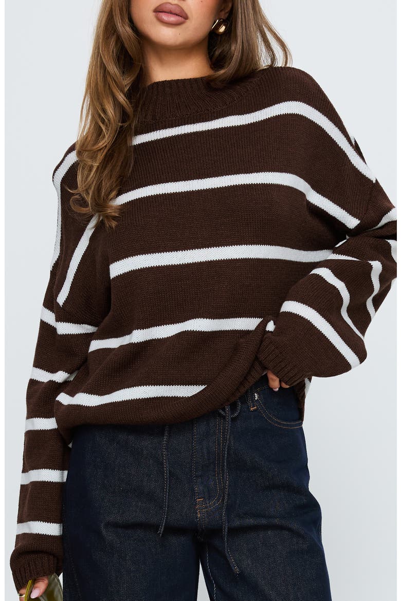 Alara Stripe Mock Neck Sweater, Main, color, BROWN STRIPE