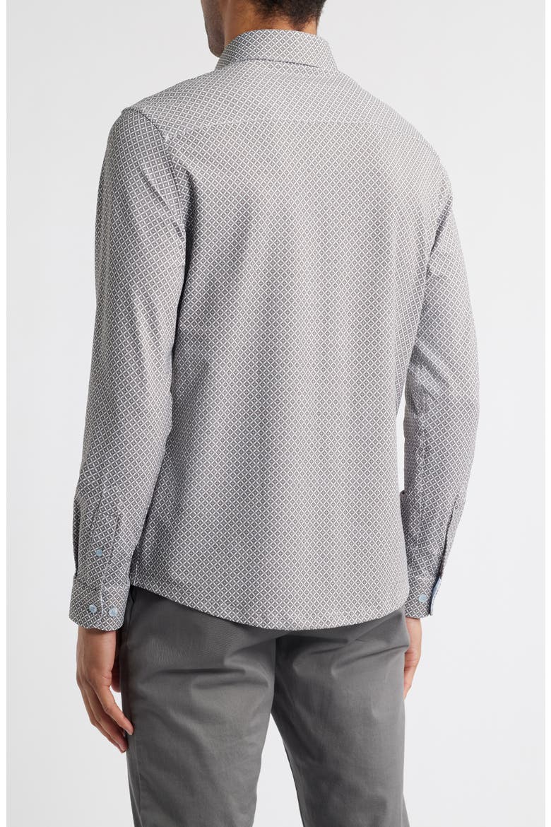Trim Fit Techno Stretch Diamond Geo Print Performance Button-Up Shirt, Alternate, color, TAUPE