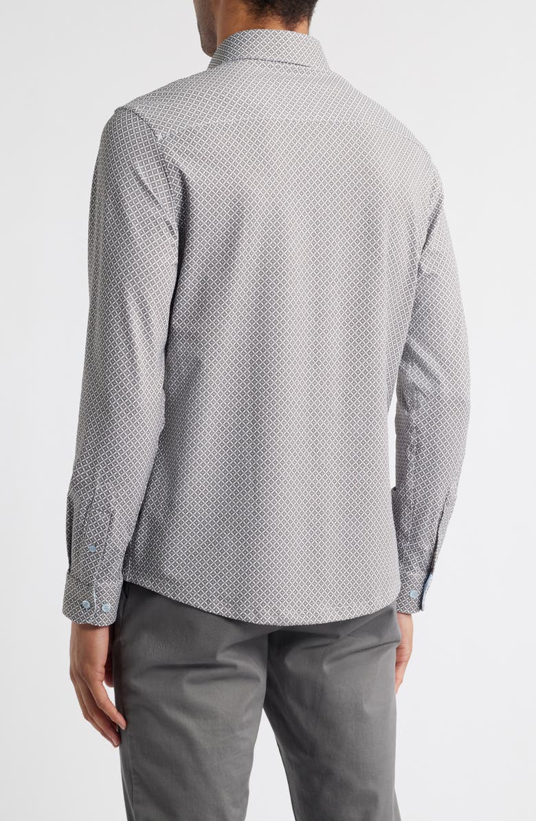 Stone Rose Trim Fit Techno Stretch Diamond Geo Print Performance Button-Up Shirt, Alternate, color,