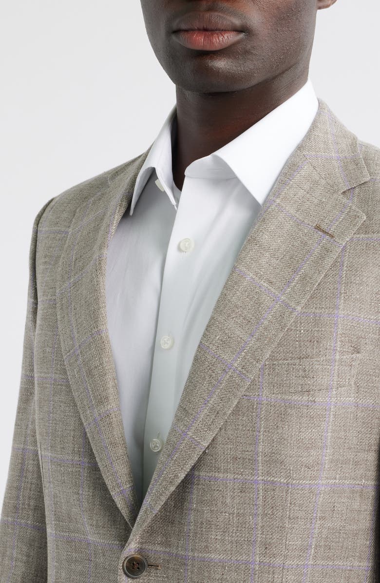 Peter Millar Hyperlight Soft Windowpane Check Linen & Wool Sport Coat, Alternate, color, Tan