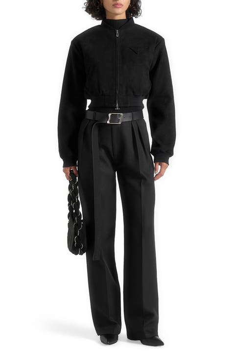 Monique Suede Wide Shoulder Bomber Jacket