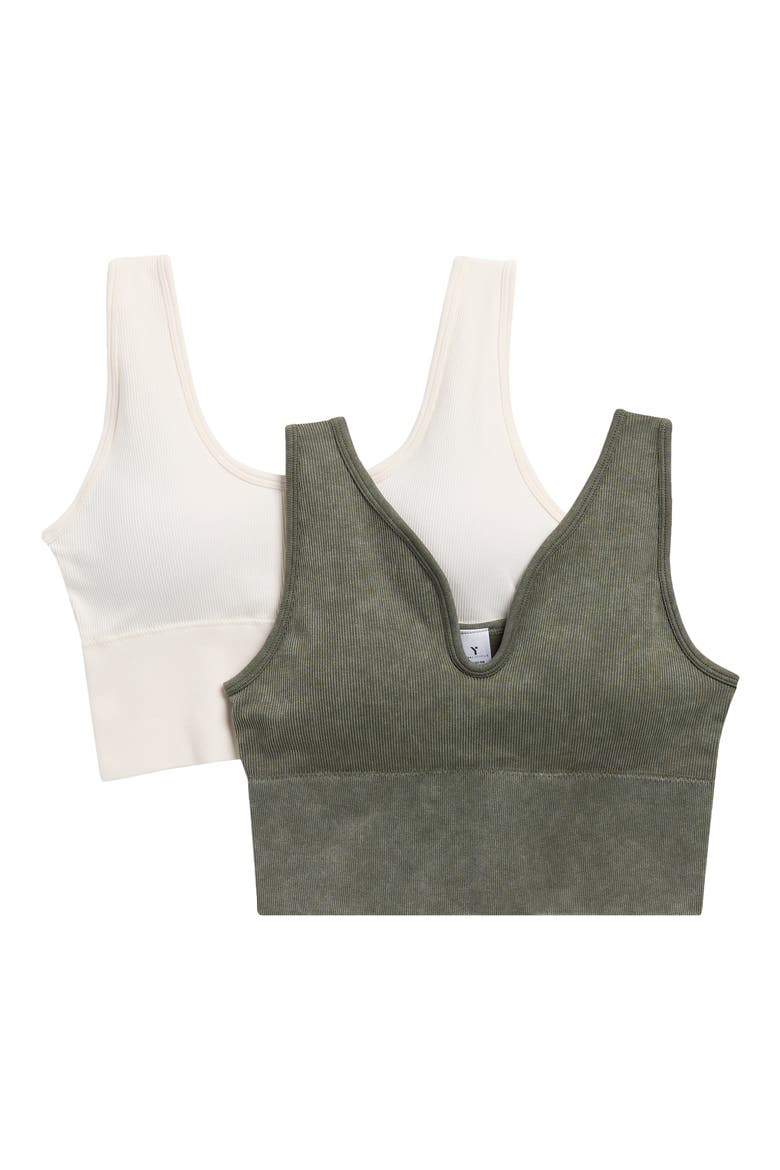 Calla 2-Pack Seamless Ribbed Sports Bras, Main, color, THYME/ SUGAR SWIZZLE