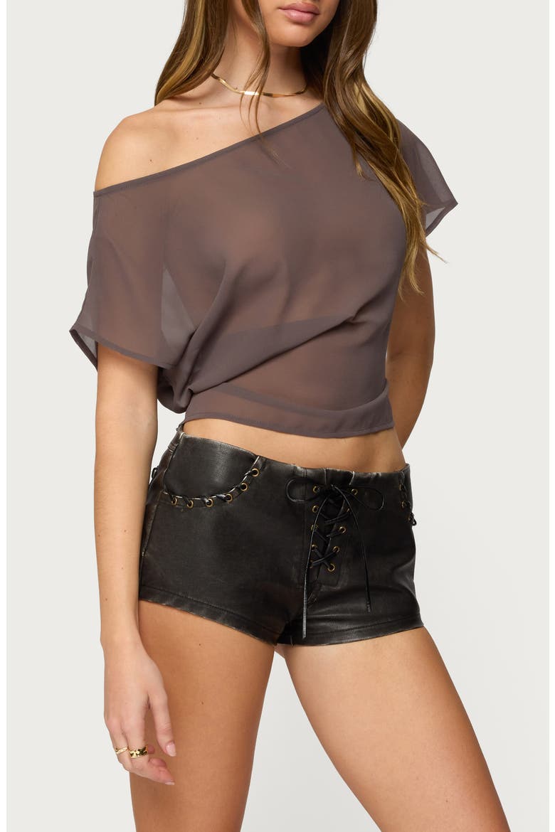 Noria One-Shoulder Sheer Chiffon Top, Alternate, color, MOCHA