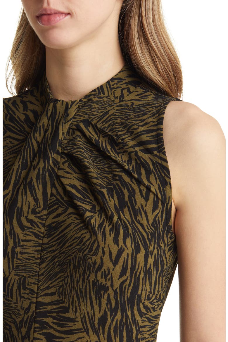 Twist Neck Animal Print Midi Dress, Alternate, color, OLIVE- BLACK SPLICE ANIMAL