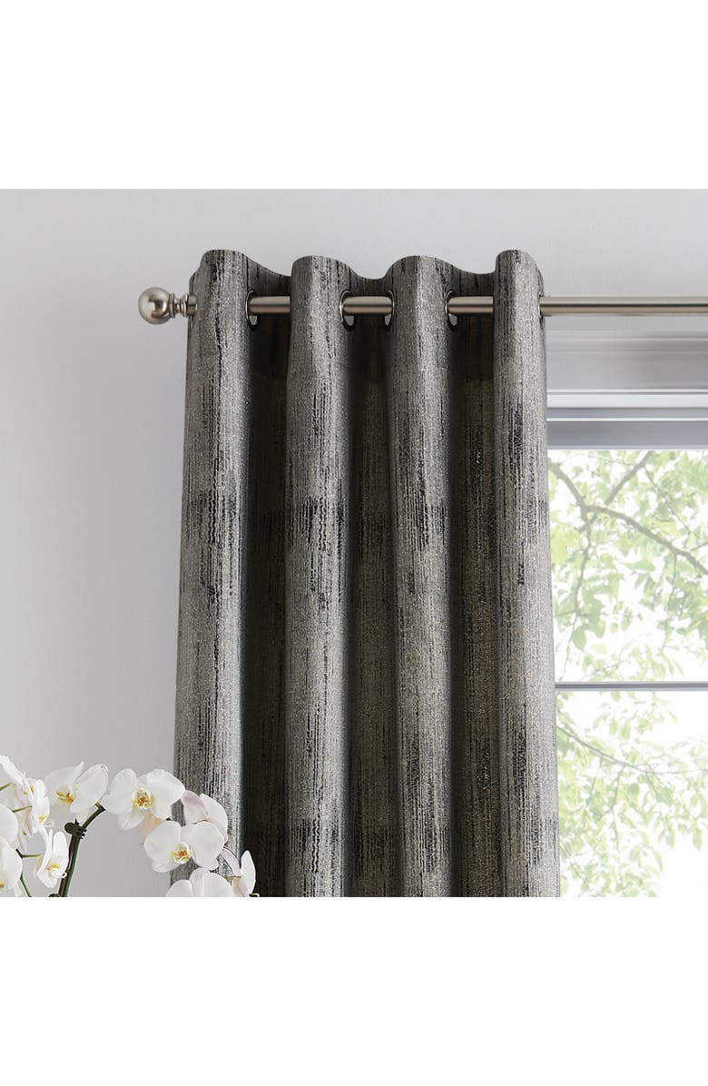 DKNY Basalt Jacquard Set of 2 Grommet Top Curtain Panels, Alternate, color, Black Ice