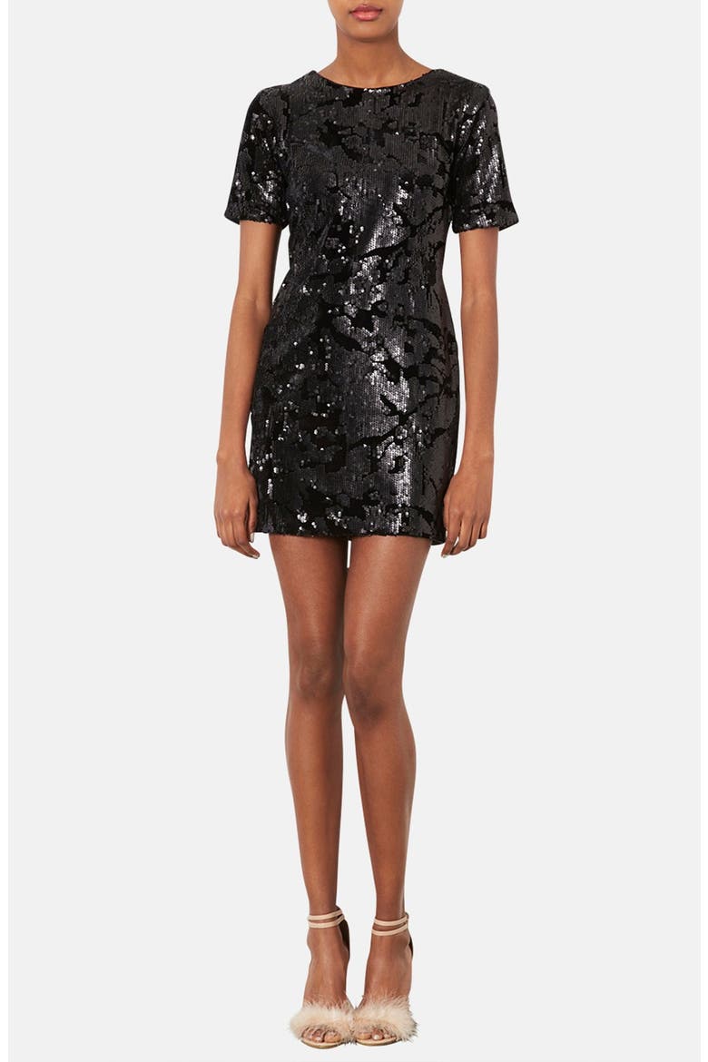 Sequin Velvet Shift Dress, Main, color, BLACK