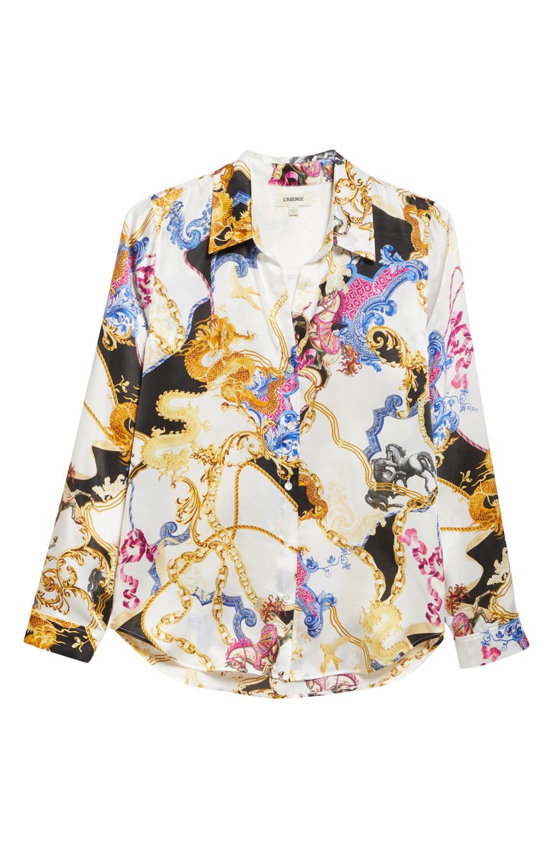 L'AGENCE Tyler Fantasy Print Silk Button-Up Shirt, Alternate, color,