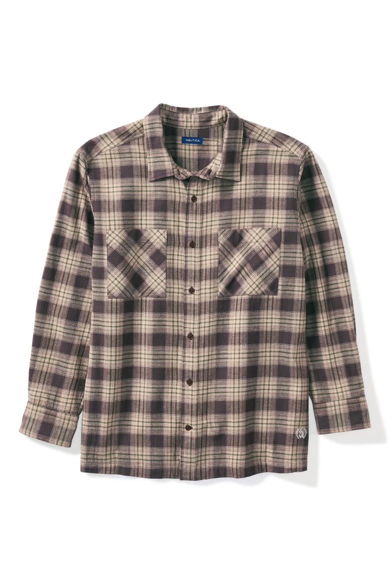 Big & Tall Plaid Flannel Sport Shirt, Alternate, color, COFFEE