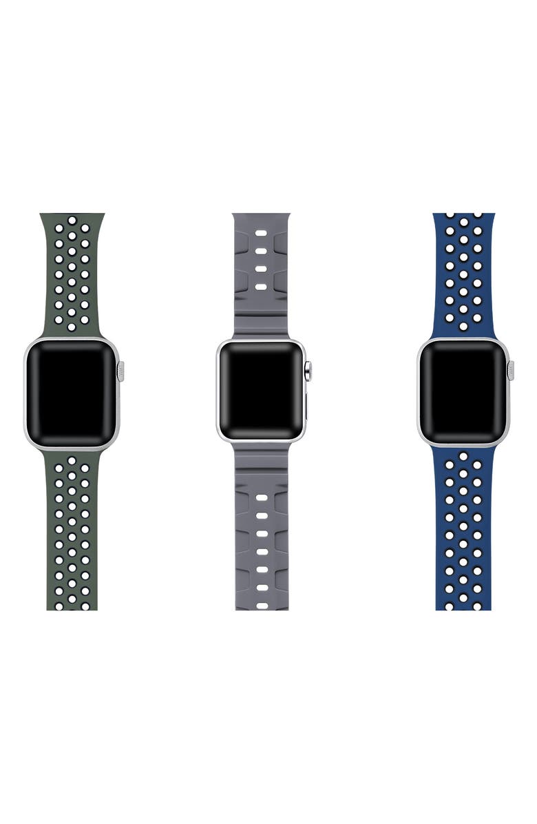 Posh Tech Assorted 3-Pack Silicone Apple Watch<sup>®</sup> Watchbands, Alternate, color, Green/ Grey/ Blue Assorted
