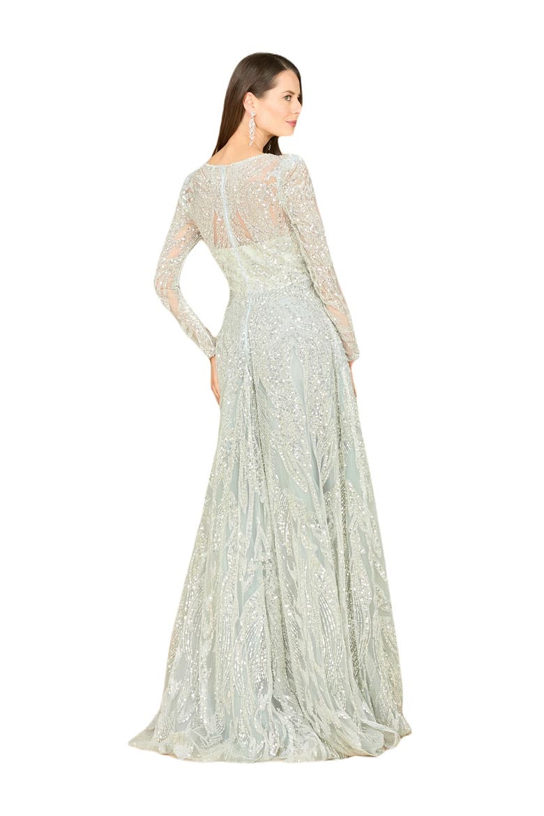 Long Sleeve Beaded Lace Gown, Alternate, color, Frost