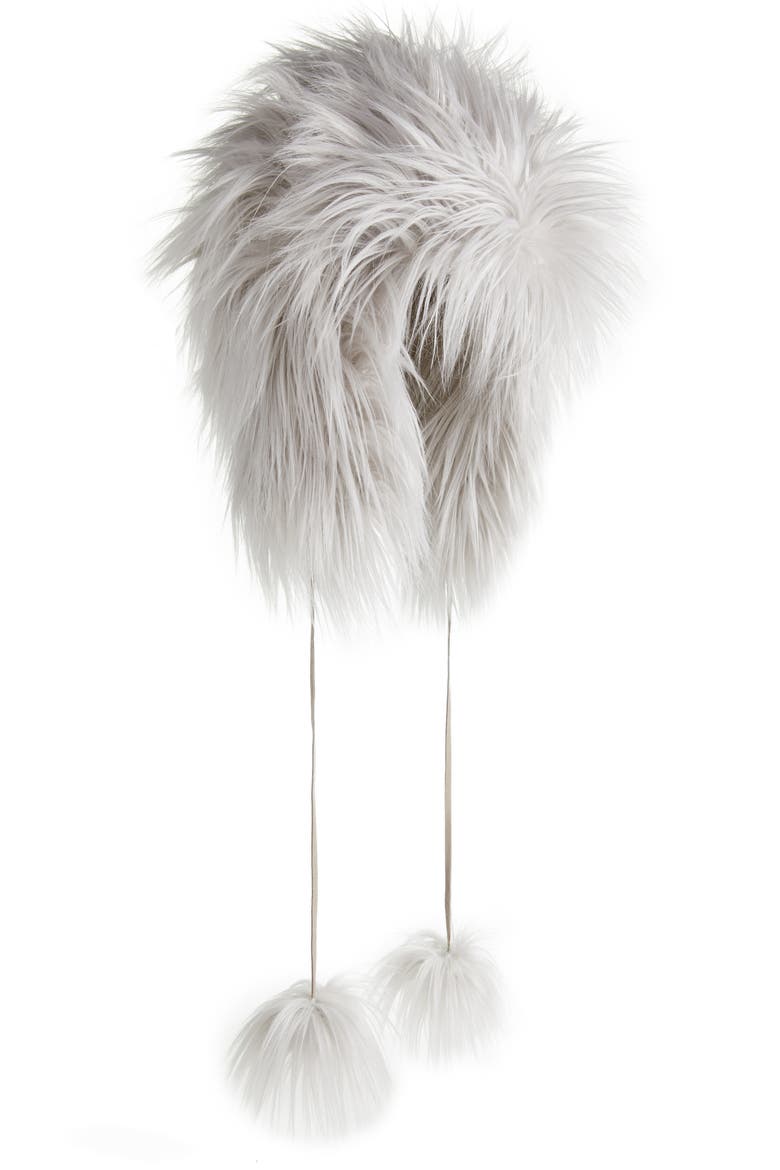 Faux Fur Pom Trapper Hat, Main, color, SILVER