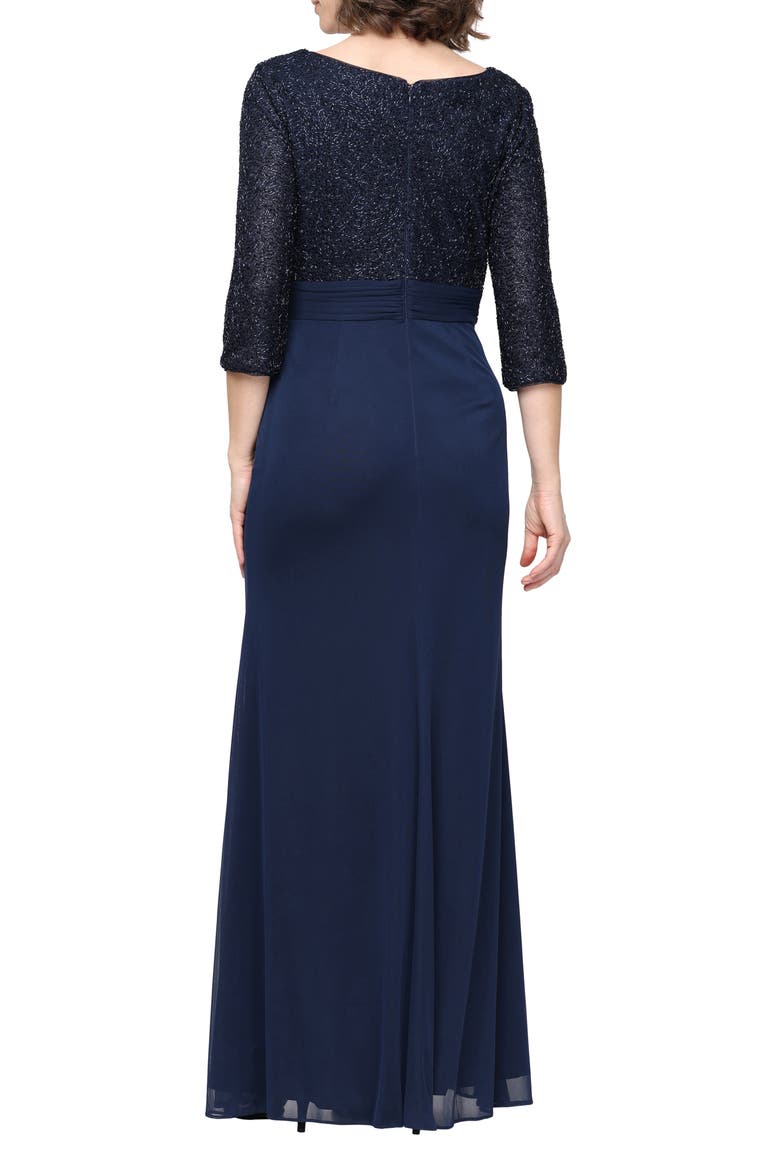 Sequin Bodice Empire Waist Gown, Alternate, color, NAVY