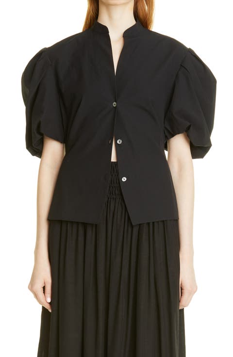 Puff Sleeve Cutout Back Detail Cotton Blouse
