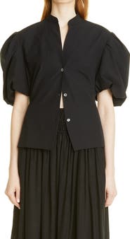 Vince Puff Sleeve Cutout Back Detail Cotton Blouse