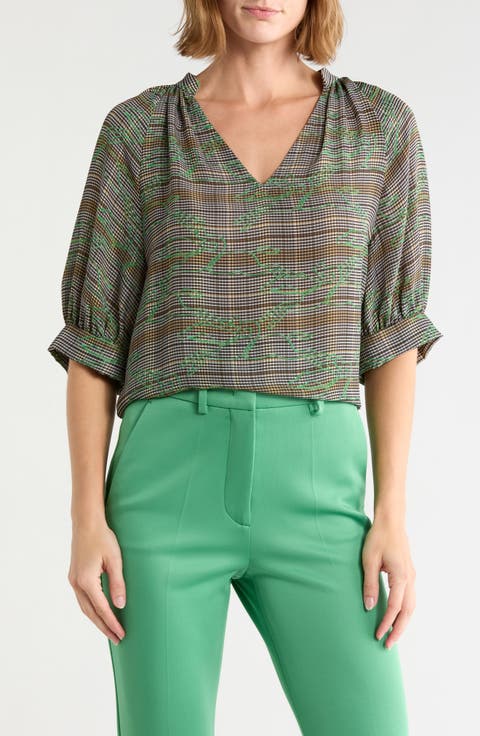 V-Neck Top with Banded Cuffs