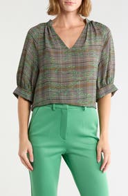 Longchamp V-Neck Top with Banded Cuffs