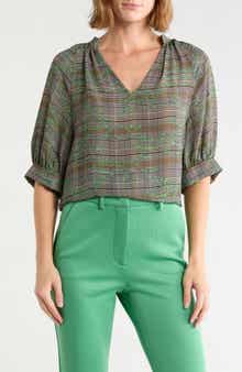V-Neck Top with Banded Cuffs