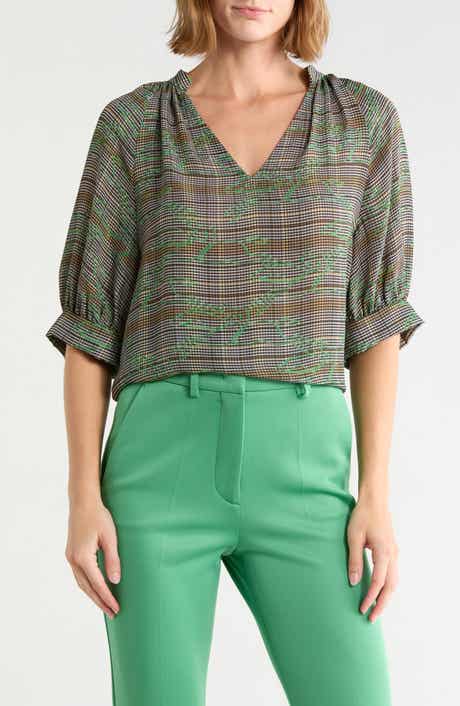 V-Neck Top with Banded Cuffs