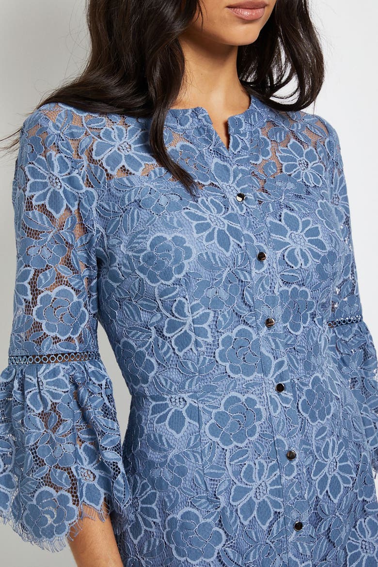 Lace Button Flute Sleeve Midi Dress, Alternate, color, Blue