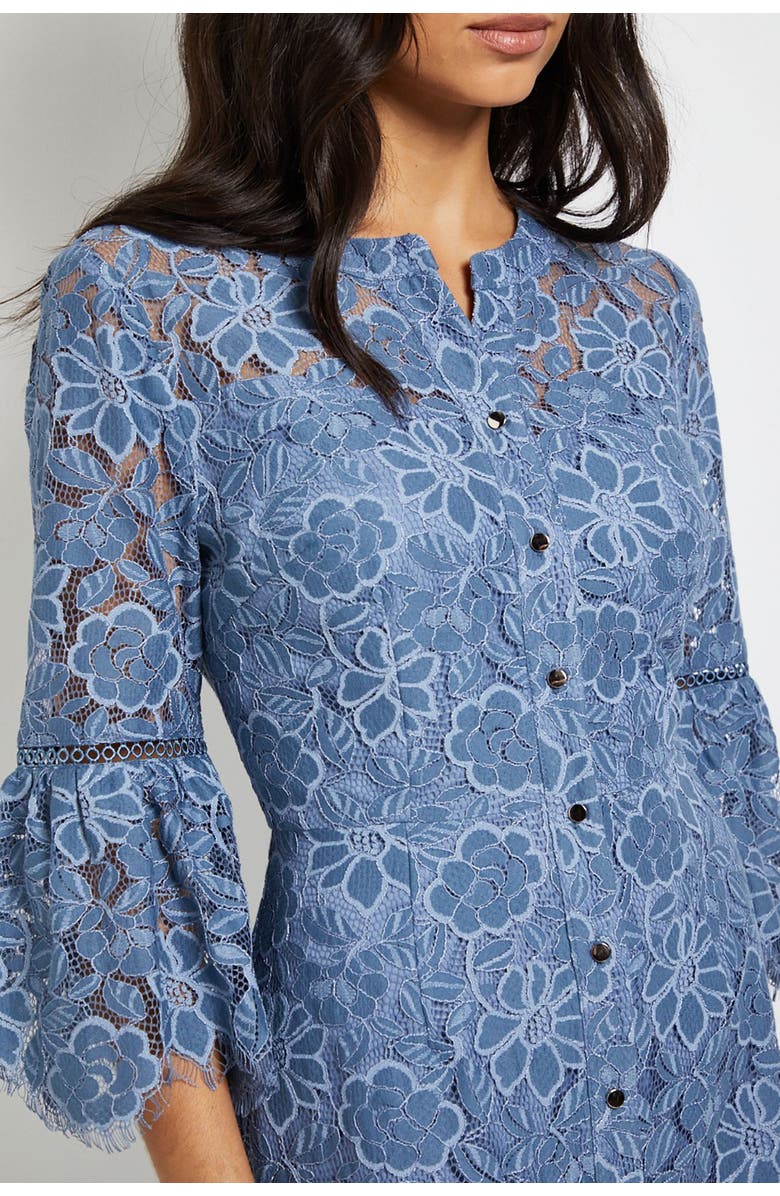 Wallis Lace Button Flute Sleeve Midi Dress, Alternate, color, Blue