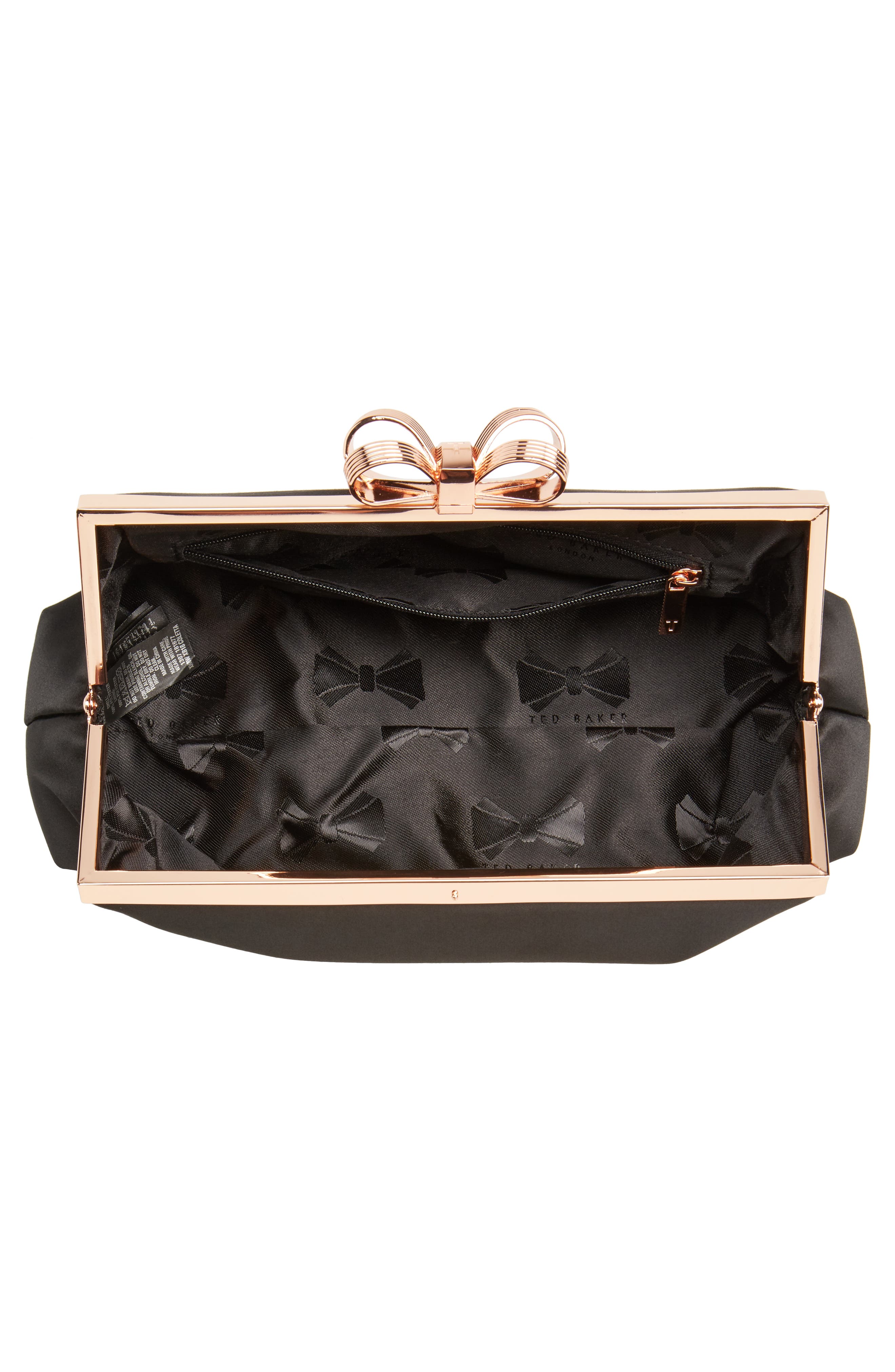 Small Coletta Bow Satin Clutch, Alternate, color, BLACK