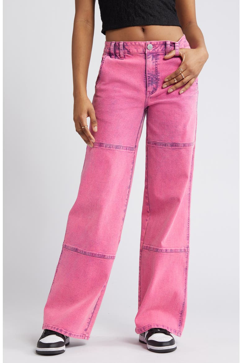Acid Wash Paneled Wide Leg Carpenter Jeans, Alternate, color, ROSABELLA