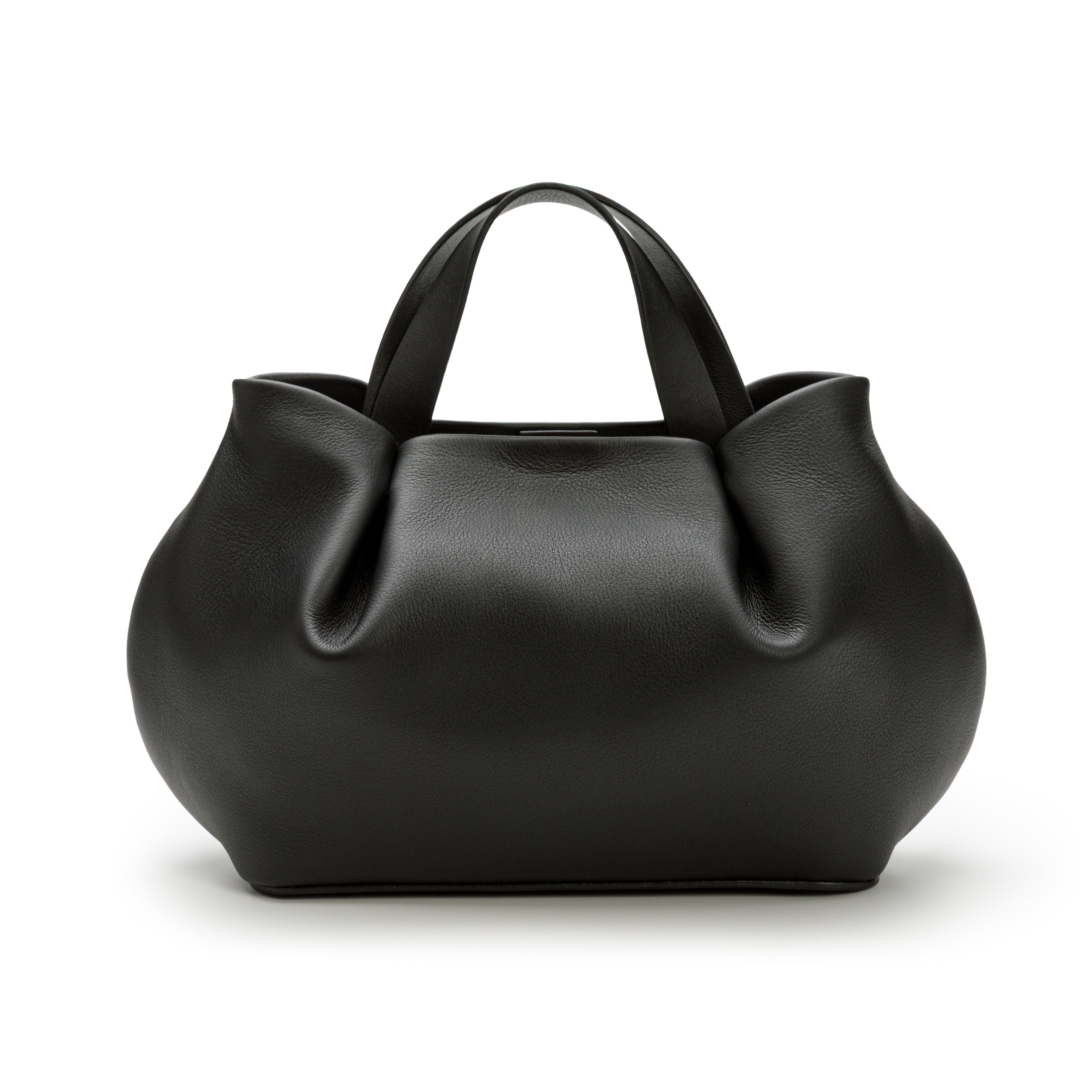 LA PORTEGNA Isabela Shoulder Bag Sculpted From Full Grain Leather, Alternate, color, Black