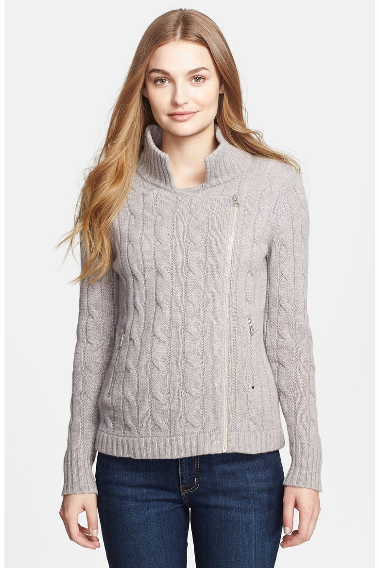 Cable Knit Cashmere Moto Jacket, Main, color, BRIMSTONE