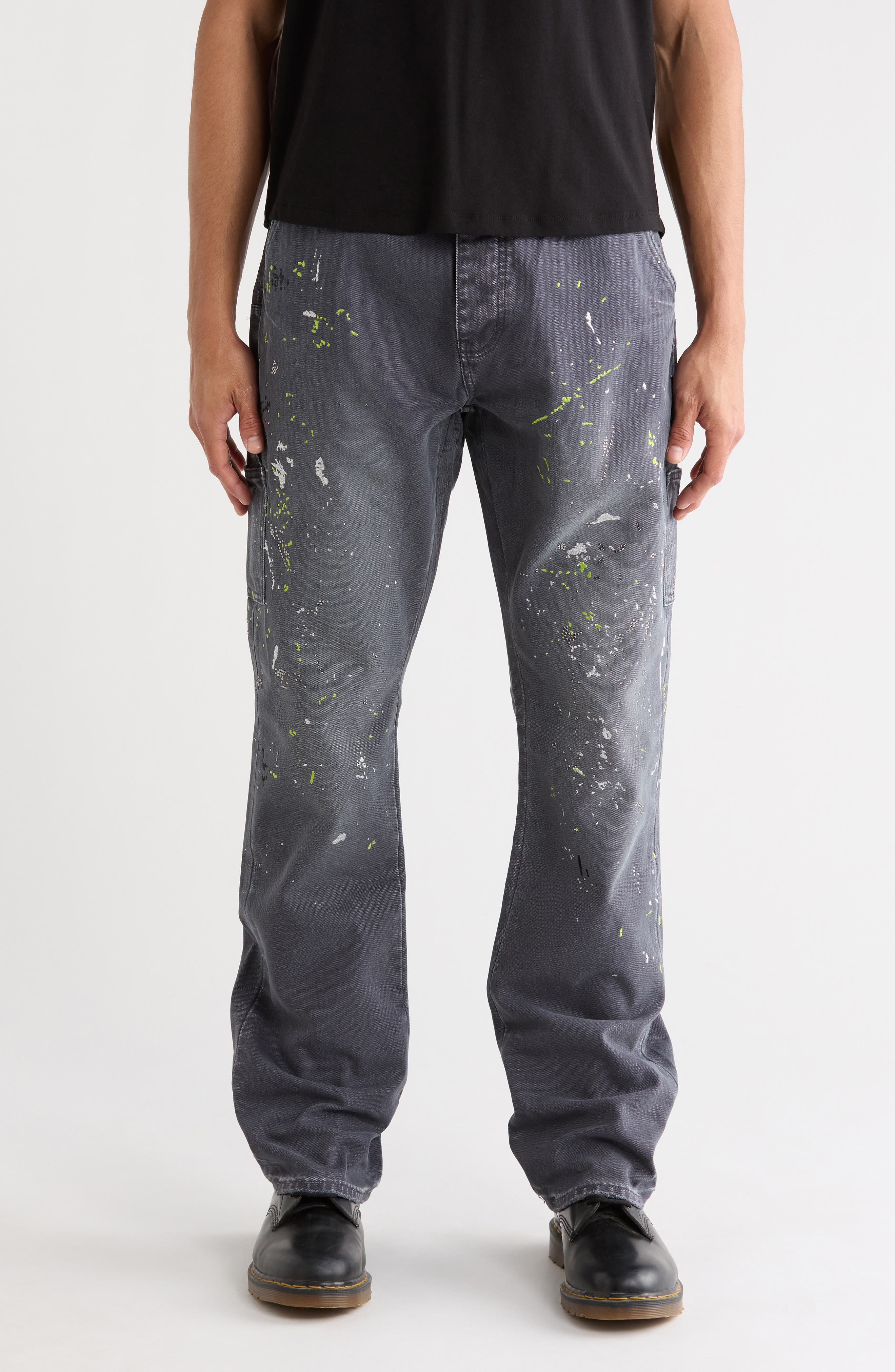 PURPLE BRAND Embellished Paint Carpenter Jeans