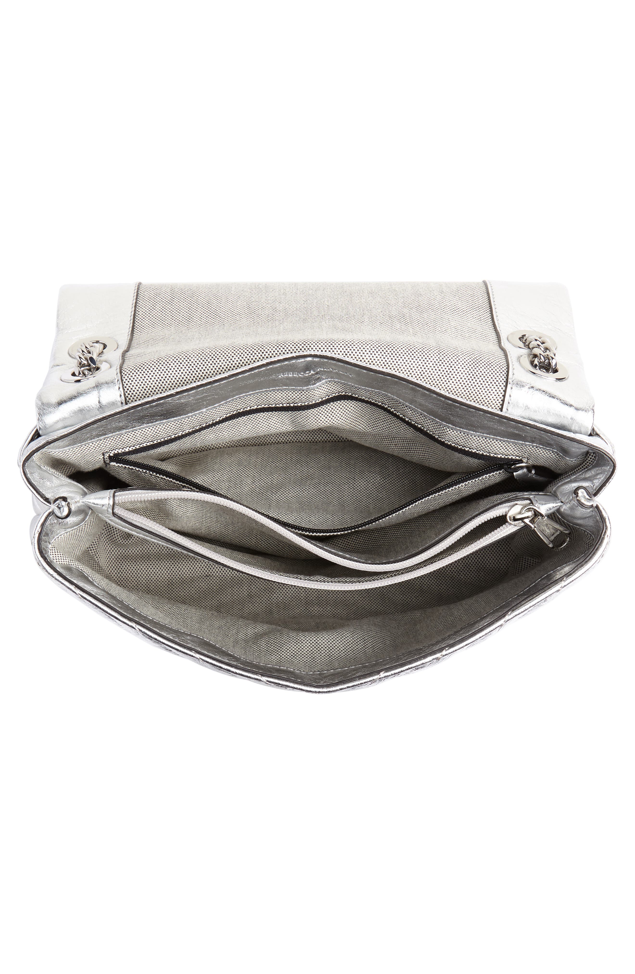 Edie Metallic Leather Shoulder Bag, Alternate, color, SILVER