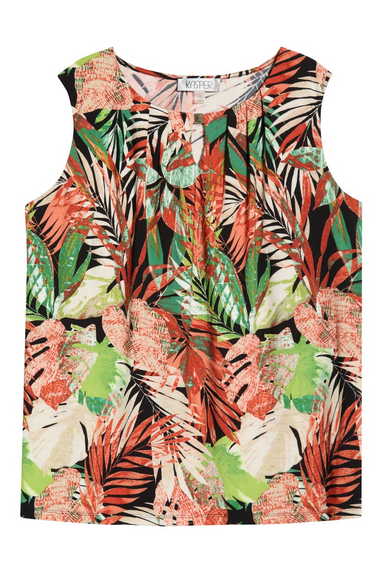 Leaf Print Sleeveless Top, Alternate, color, BLACK MULTI