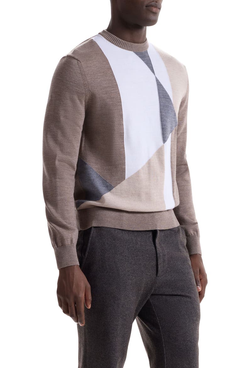 Geometric Pattern Merino Wool Crewneck Sweater, Alternate, color, WALNUT