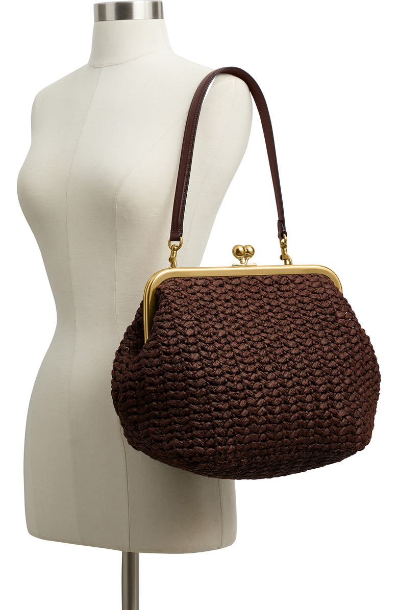 COACH Large Kisslock Woven Straw Frame Bag, Alternate, color, B4/ Maple