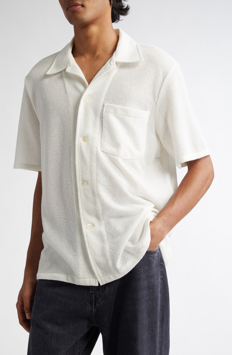 OUR LEGACY Boxy Bouclé Button-Up Shirt, Alternate, color, White Boucle