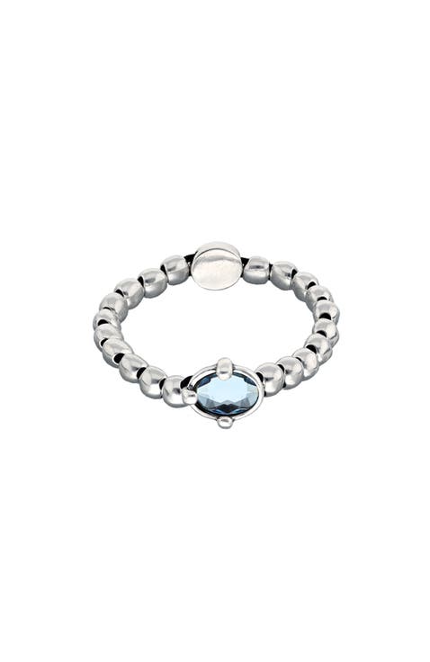 Sterling Silver Plated Ball Elastic Bracelet with Blue Faceted Crystal