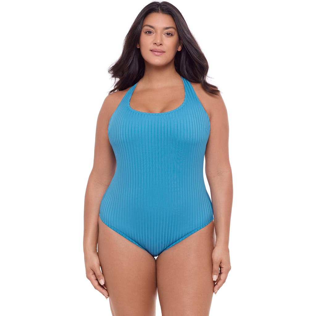 S3 Ribbed Scoopneck Crossback One Piece Swimsuit In Lake Blue