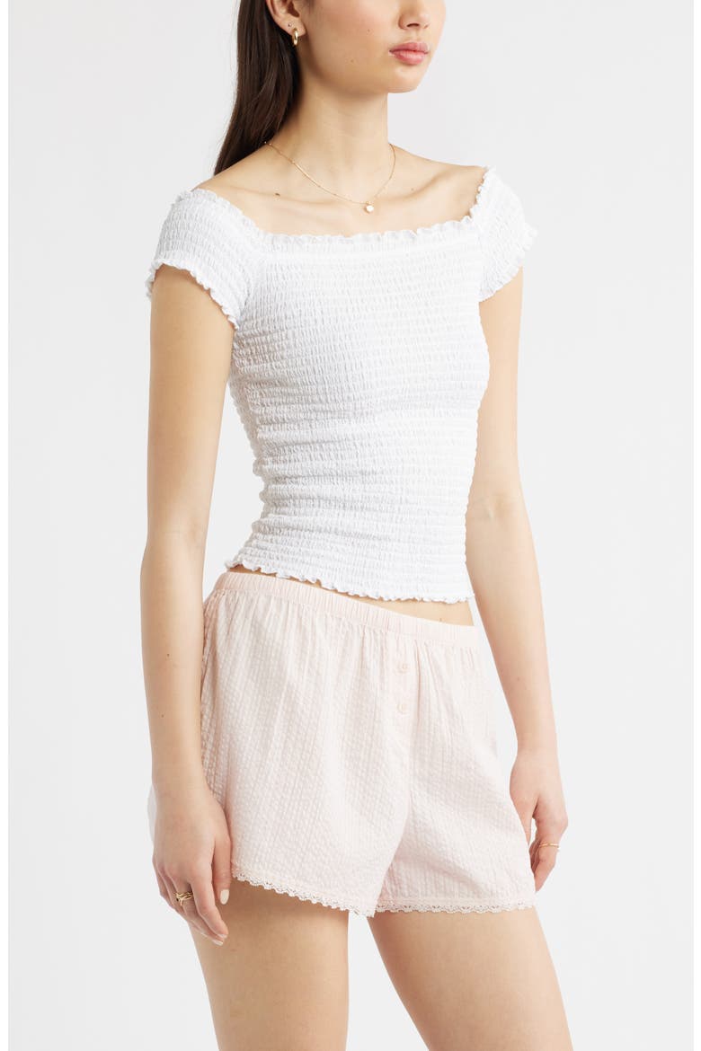 Off the Shoulder Smocked Top, Alternate, color, WHITE