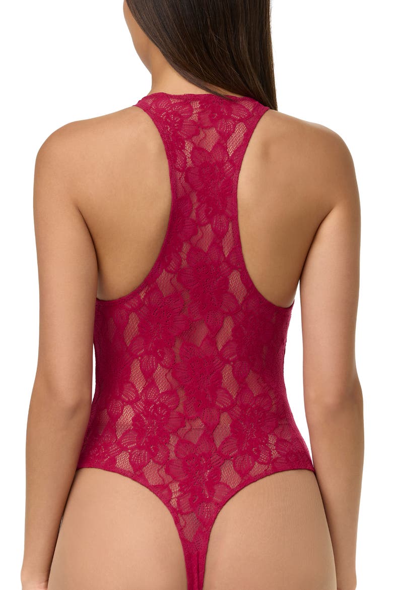 Lace Racerback Bodysuit, Alternate, color, DARK RASPBERRY