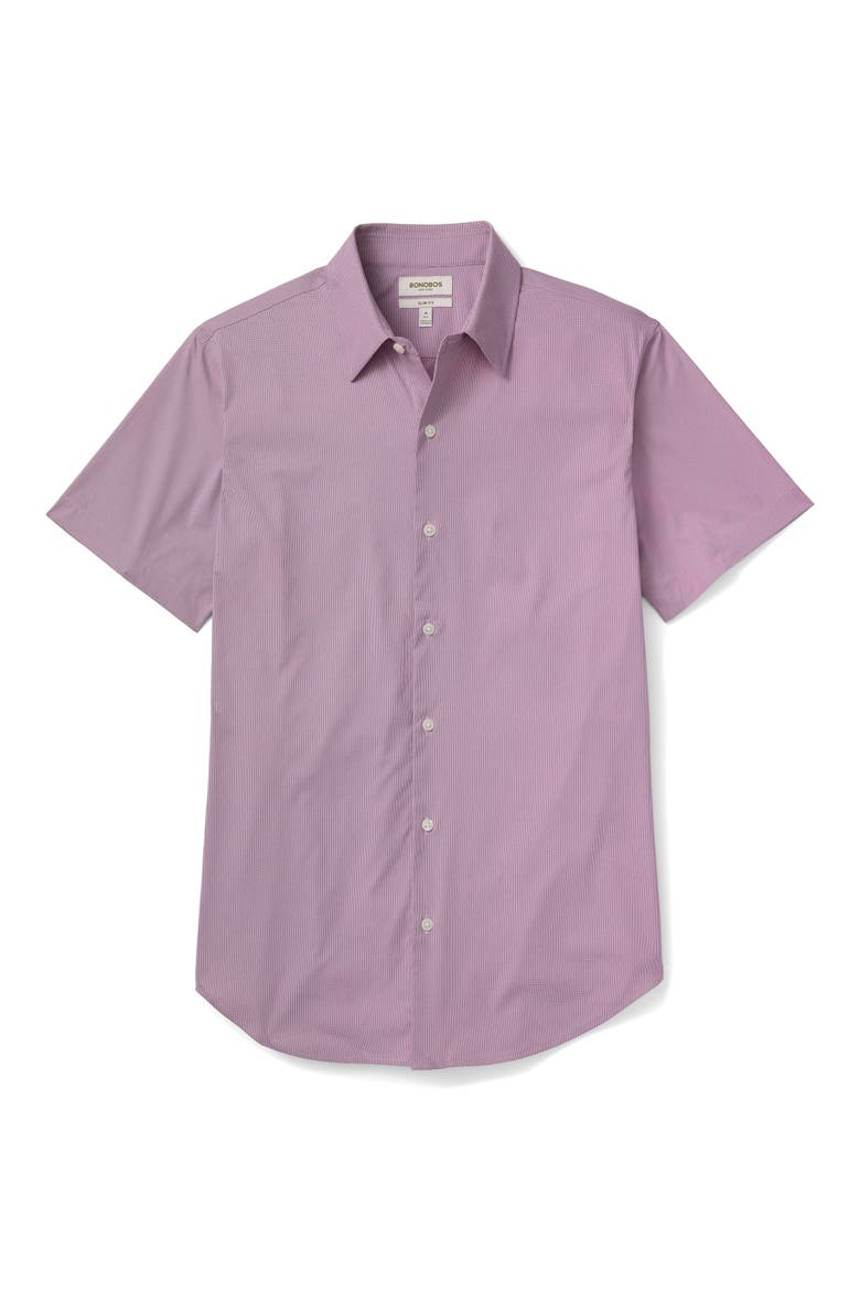 Tech Slim Fit Floral Short Sleeve Button-Up Shirt, Alternate, color, PURPLE