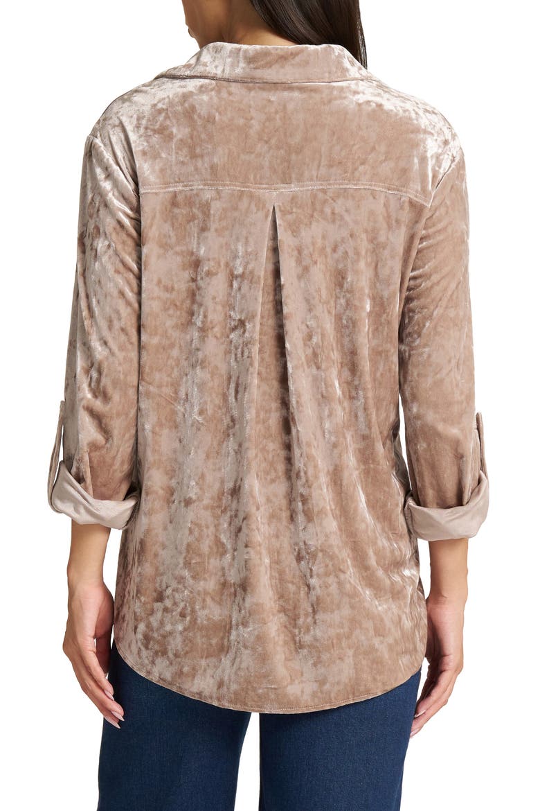 Crushed Velvet Button Shirt, Alternate, color, CHAMPAGNE