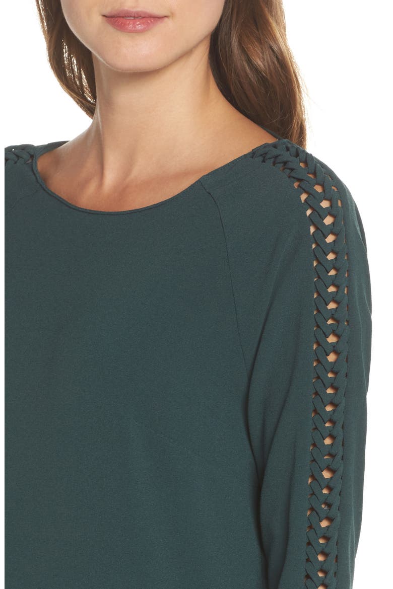 Shea Lace-Up Sleeve Shift Dress, Alternate, color, BOTTLE GREEN