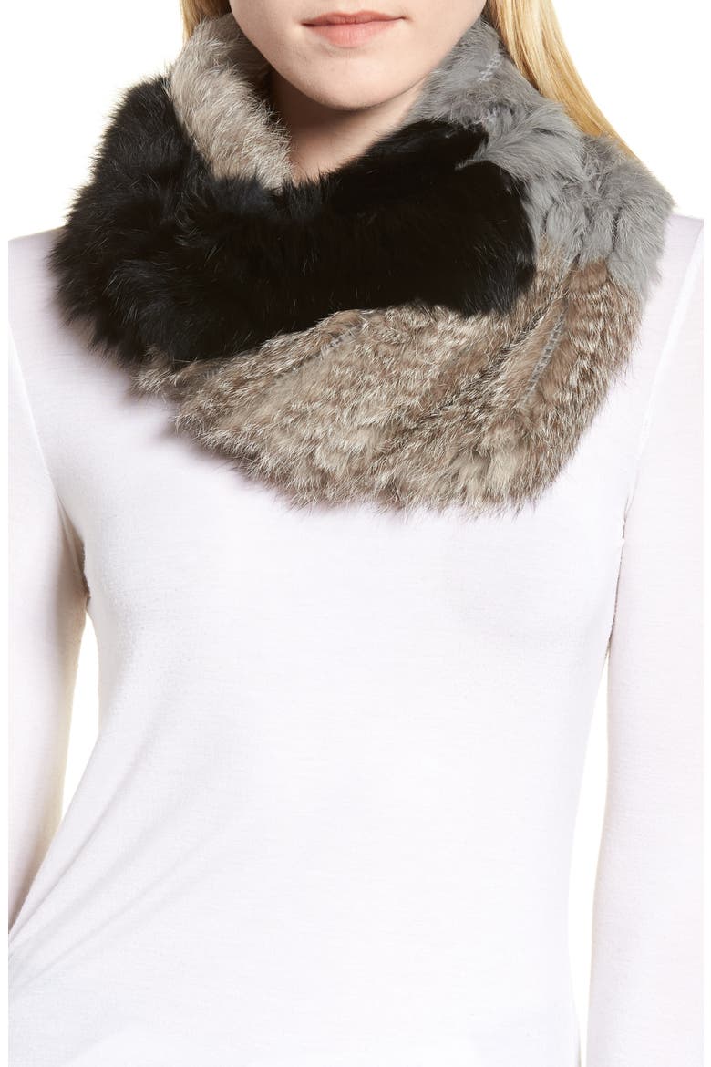 Genuine Rabbit Fur Infinity Scarf, Main, color, BLACK COMBO